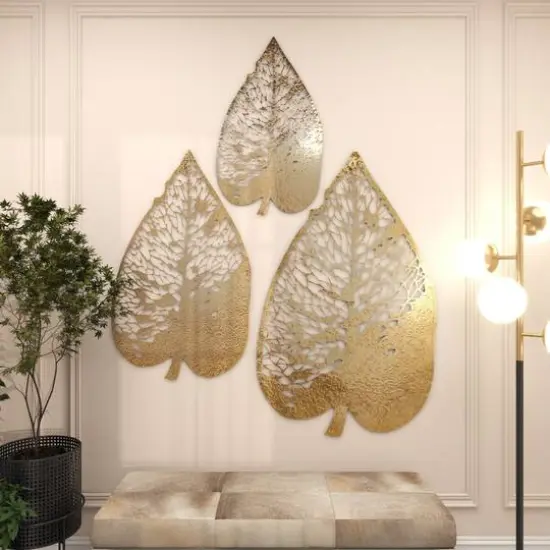 Laser-Cut Gold Metal Leaf Wall D&eacute;cor Set {9}