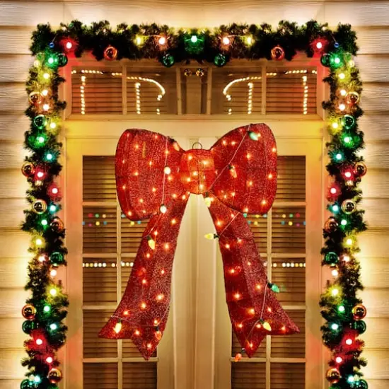 Glitzhome&reg; 35.75"H Lighted Christmas 3D Fabric Bow Outdoor Decor {6}