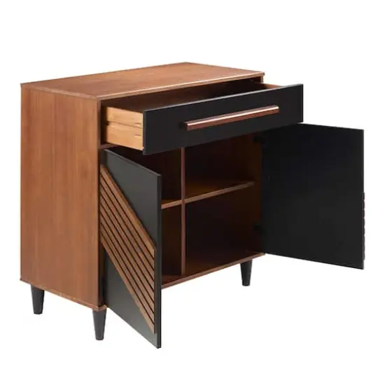 Walker Edison 32" Black & Brown Chevron Wood Detail Accent Cabinet {6}