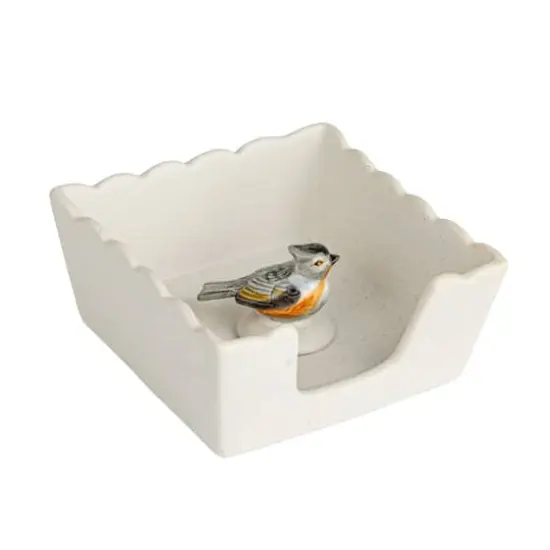 Hello Honey&reg; 6" Wide Green & White Avian Grace Stoneware Napkin Holder with Weight {1}