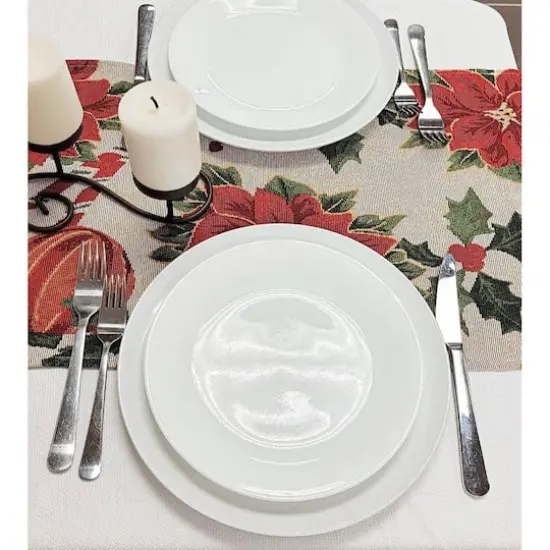 Wizardi 13.75" x 67" Festive Poinsettias Christmas Table Runner {4}