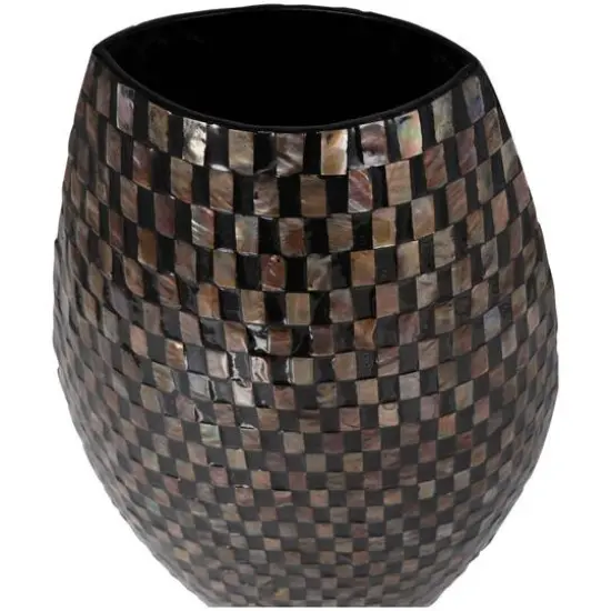 24" Black Mother of Pearl Handmade Geometric Mosaic Inspired Thin Vase {7}