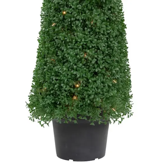 3ft. Pre-Lit Artificial Boxwood Cone Topiary Tree with Round Pot, Clear Lights {6}