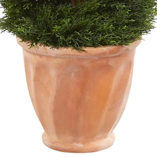 4.5ft. UV Resistant Double Pond Cypress Topiary Artificial Tree in Terracotta Planter {4}