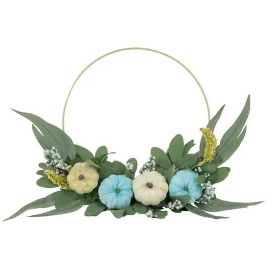 20" Blue Pumpkins & Foliage Thanksgiving Artificial Half Wreath {1}