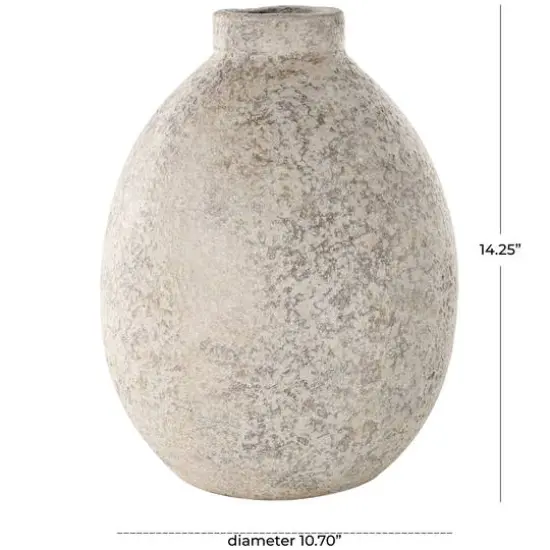 14.25" Beige Ceramic Handmade Antique Style Textured Decorative Vase {8}