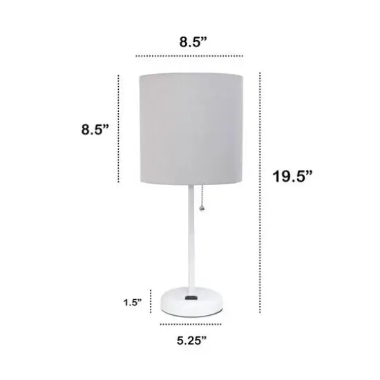 Creekwood Home Oslo 19.5" Power Outlet Table Lamp White Base/Gray Shade {4}