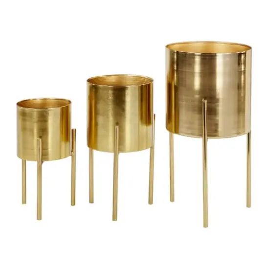 Gold Metal Contemporary Planter Set {1}