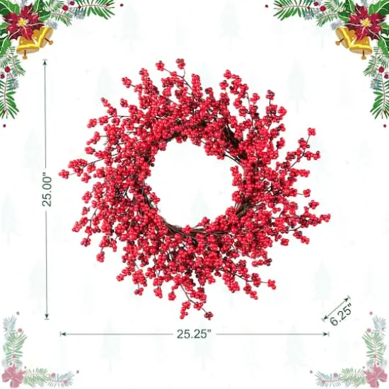 Glitzhome&reg; 25"D Christmas Red Berries Wreath {9}