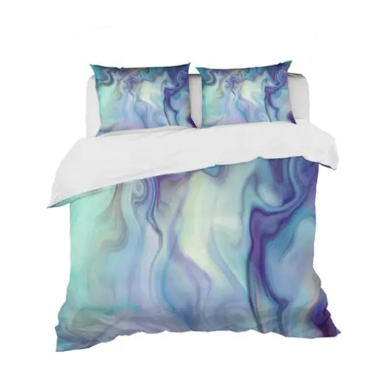Designart Marbled Colours in Shades of Turquoise & Purple Modern & Contemporary Duvet Cover & Sham Set {1}