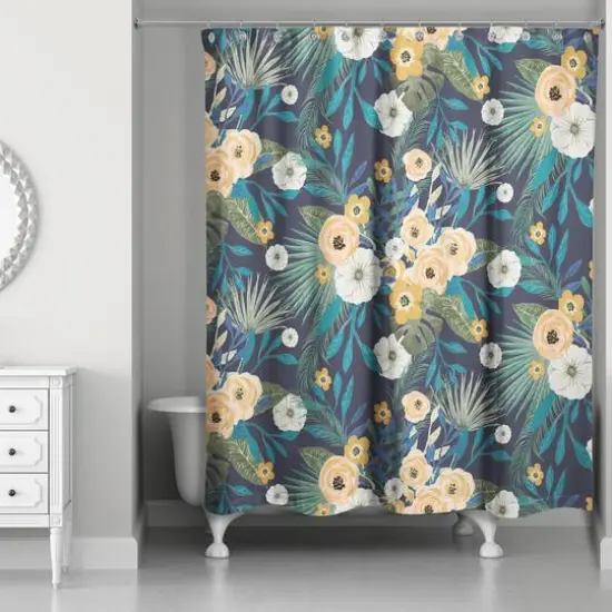 Tropical Floral Shower Curtain Navy {3}