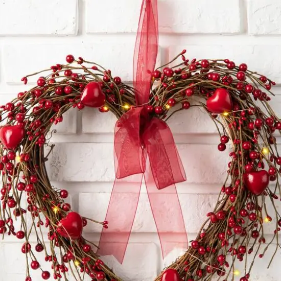 Glitzhome&reg; 17" Lighted Valentine's Berry Heart Wreath {6}
