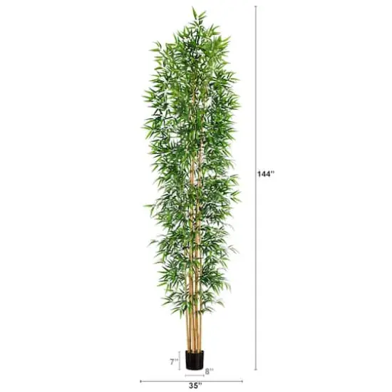 12ft. Green Artificial Bamboo Tree with Real Bamboo Trunks {6}