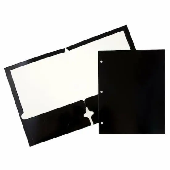 JAM Paper 9.5" x 11.5" Glossy 3-Hole Punch Folders, 12ct. Black {4}