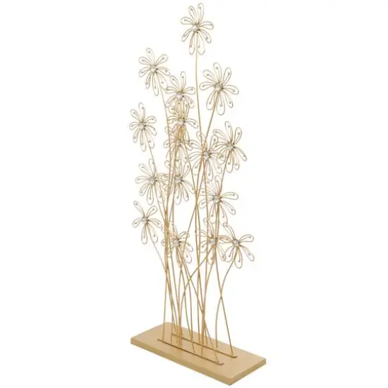 3.25ft. Gold Colored Metal Floral Sculpture with Crystal Embellishments {7}