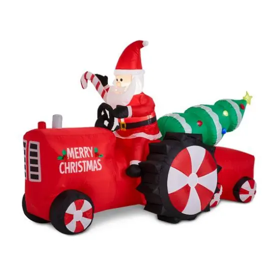 Glitzhome&reg; 11ft. Lighted Inflatable Santa on Tractor D&eacute;cor {1}
