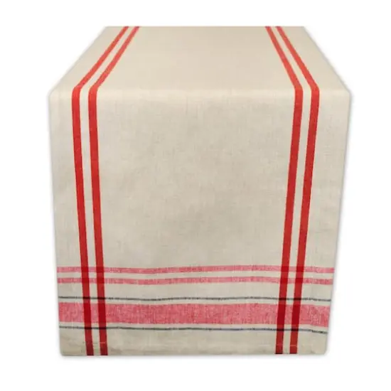 DII&reg; 108" French Stripe Table Runner Taupe/Red {1}