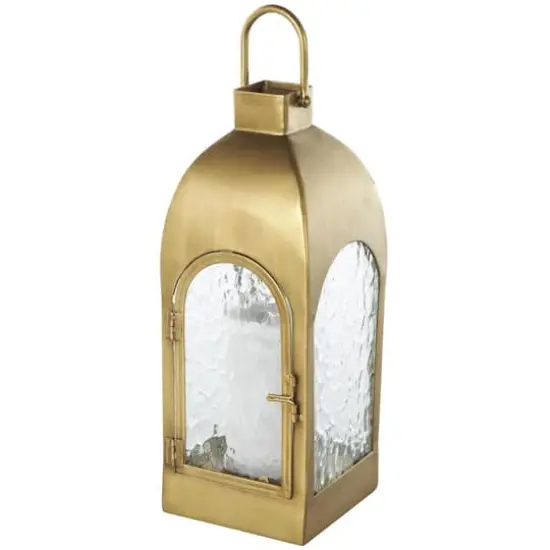18" Gold Metal Arched Candle Lantern with Top Handle {1}