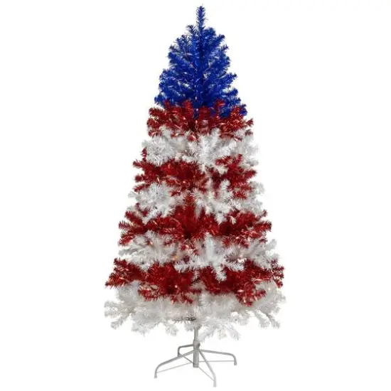 6ft. Pre-Lit Americana Tinsel Artificial Christmas Tree, Clear Lights {1}