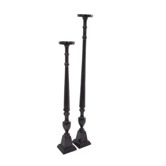 Aluminum Tall Floor Pillar Candle Holder Set Black {1}