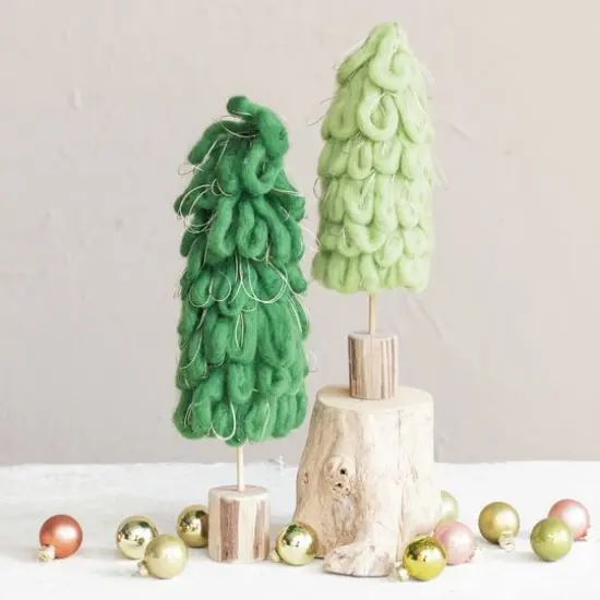 Hello Honey® 14" Green Wool Tree with Gold Cord & Wood Base {3}