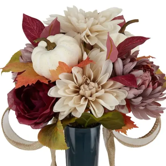 Burgundy & Cream Fall Dahlia, Pumpkin & Rose Remembrance Cone by Ashland&reg; {3}