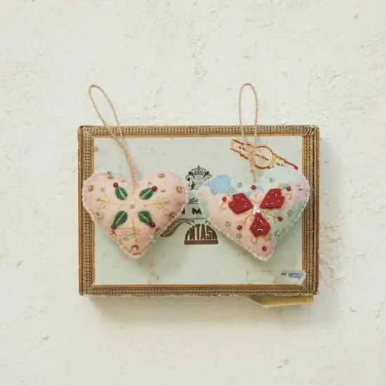 Hello Honey&reg; Handmade Wool Felt Heart Ornament Set with Applique, Embroidery & Sequins {3}