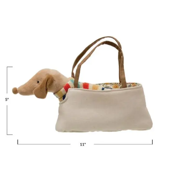 Hello Honey&reg; 11" Cotton Removable Brown Dachshund in Dog Carrier {1}