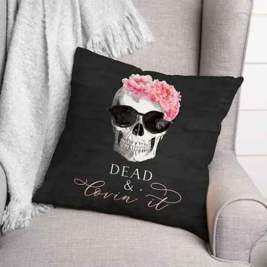 Dead & Lovin' It Skull Throw Pillow {3}