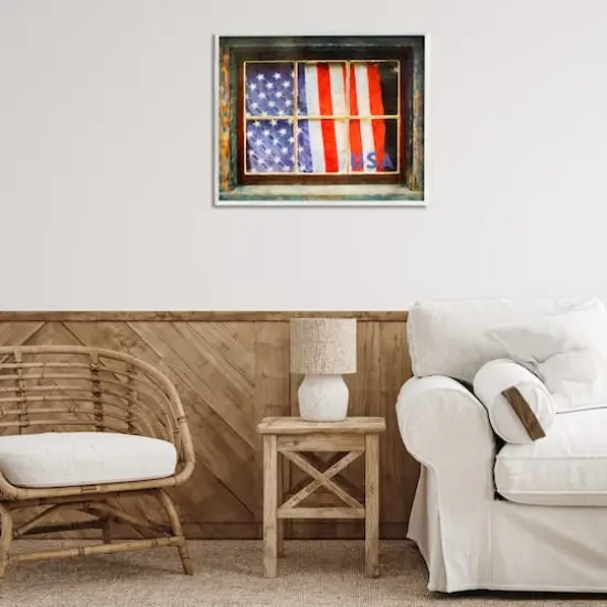 Stupell Industries Patriotic American Flag Rustic Window Festive Home Framed Giclee Art White {3}