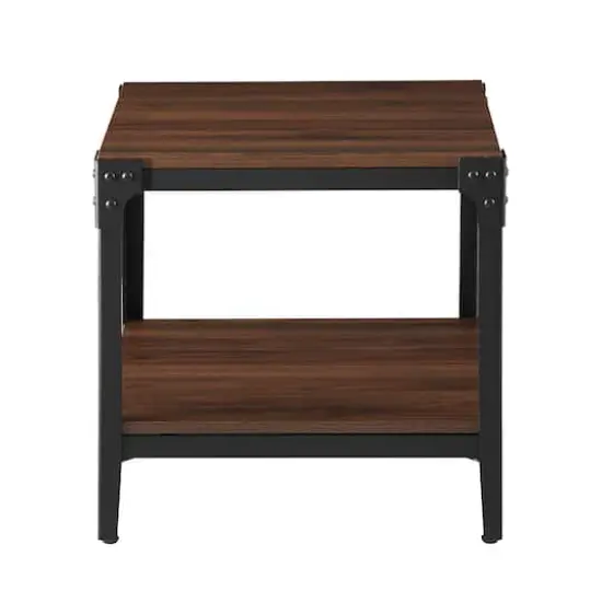 Walker Edison Dark Walnut Angle Iron Rustic Wood Side Table Set {4}
