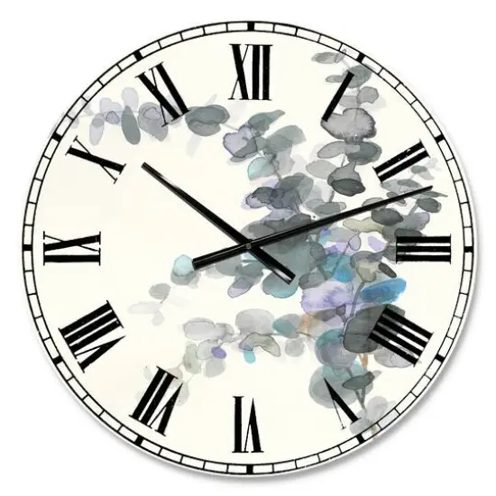 Designart Grey Watercolor Flower III Traditional Wall Clock {1}