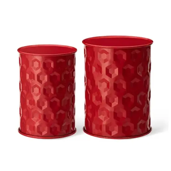 Glitzhome&reg; Multifunctional Embossed Honeycomb Texture Metal Garden Stool Set Red {1}