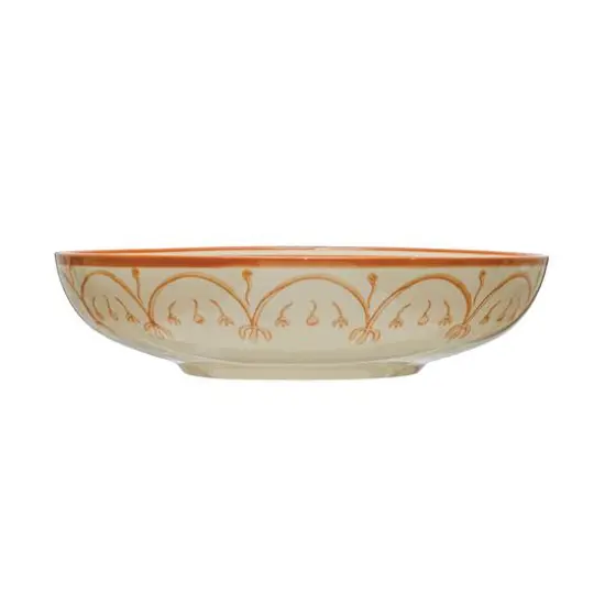 Hello Honey® 16" Cream & Orange Hand Painted Stoneware Serving Bowl {1}