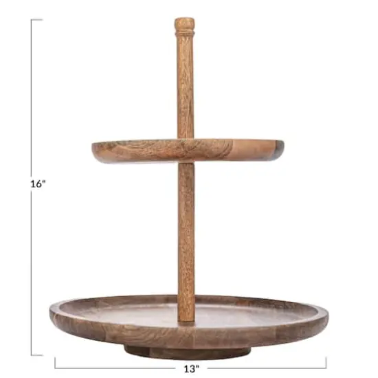 Hello Honey&reg; 16" Round Natural Mango Wood 2-Tier Tray {5}