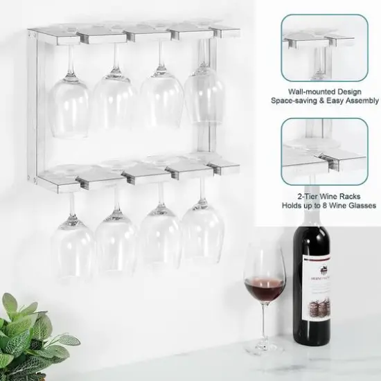 NEX&trade; Wall Mounted Wine Glass Stemware Rack Holder Hanger, 2ct. White {5}