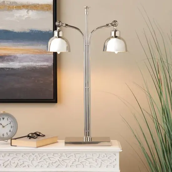 2ft. Silver Stainless Steel Desk Lamp with Dual Shades {13}