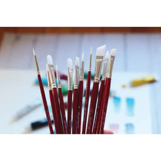 Hello, Artist! Short Handle White Taklon 12 Piece Brush Set {10}