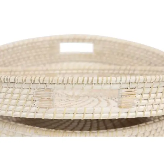 Set of 2" Cream Wood Boho Style Tray, 20", 16" {6}