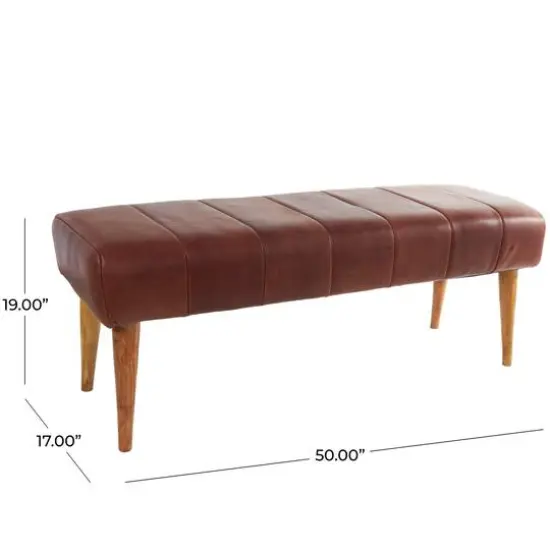 4ft. Brown Leather Upholstered Bench {8}