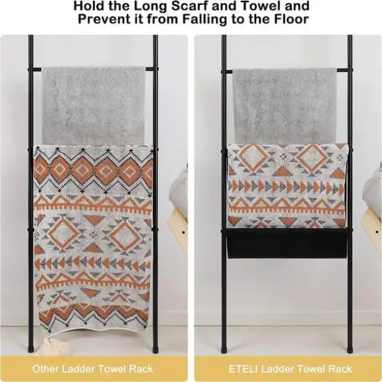 NEX&trade; 64.5" Farmhouse Decorative Ladder with 5 Hooks & Pocket {5}