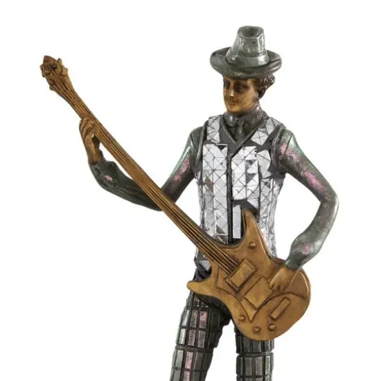 Set of 2 Silver Polystone Vintage Musician Sculpture, 11.75", 12" {4}