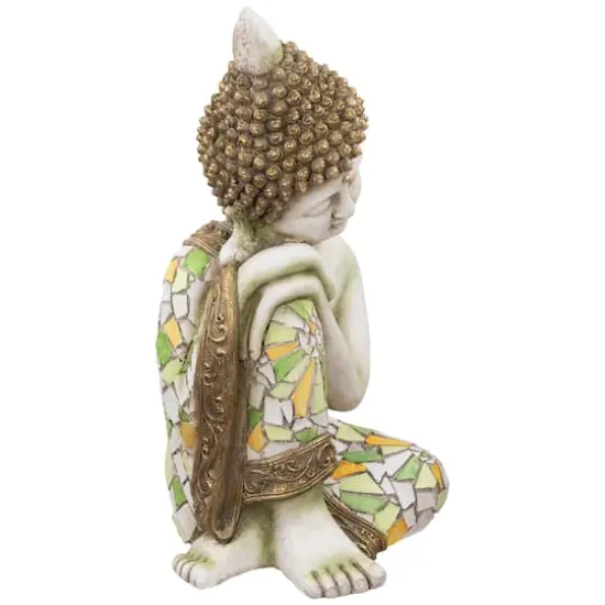 17" Resting Mosaic Buddha Outdoor Ceramic Garden Statue {7}