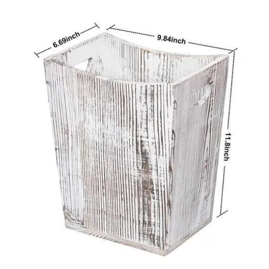 Rustic Farmhouse Style Wood Wastebasket Bin White Brown {5}