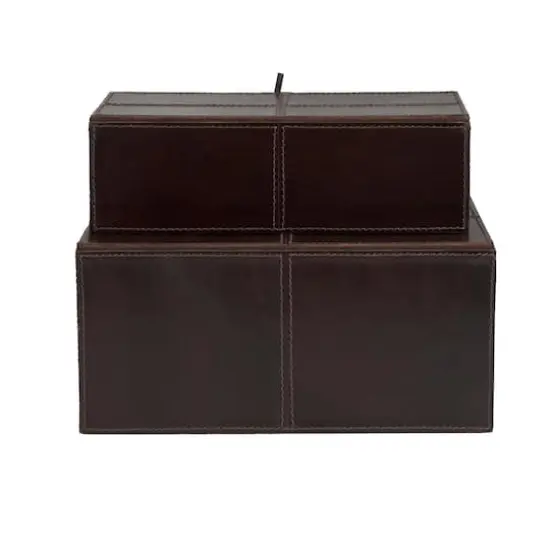 Leather Storage Box with Leather Loop Closure Set Dark Brown {6}