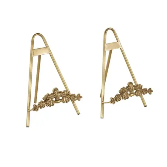 Gold Metal Arched Foldable Display Easel with Vine Emblem Set {5}