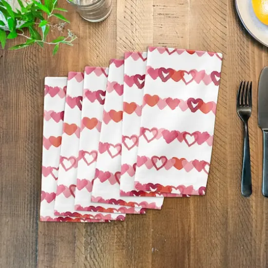 Watercolor Heart Stripes 10" x 10" Cotton Twill Napkin {4}