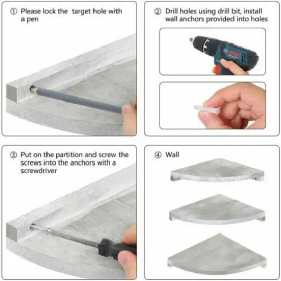 Olive Green Floating Corner Wall Shelf Set {4}