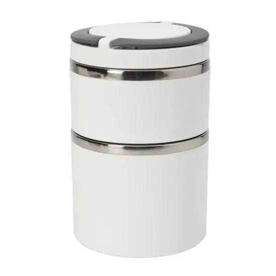 Kitchen Details 2-Tier Round Twist White Insulated Stainless Steel Lunch Box {1}