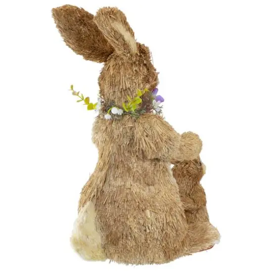 14" Sisal Mommy & Baby Bunny Easter Figure {6}